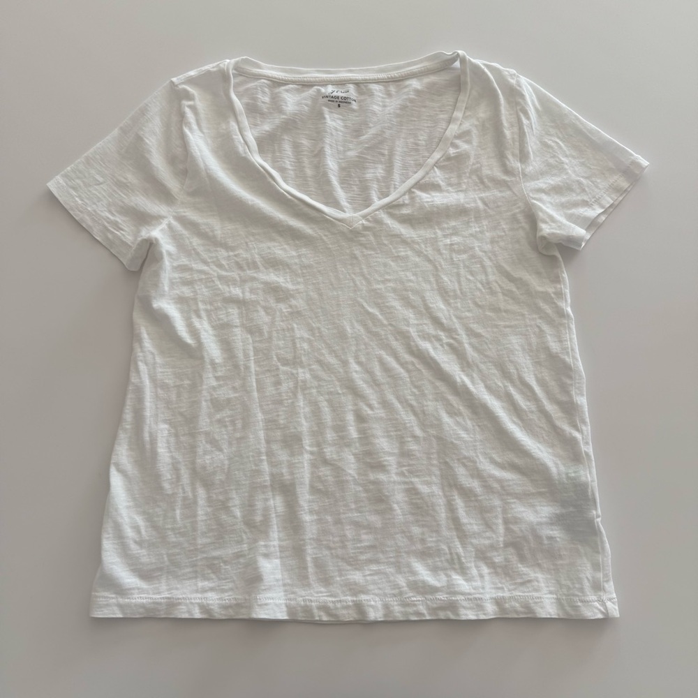 J. Crew White Vintage Cotton V-Neck Tee